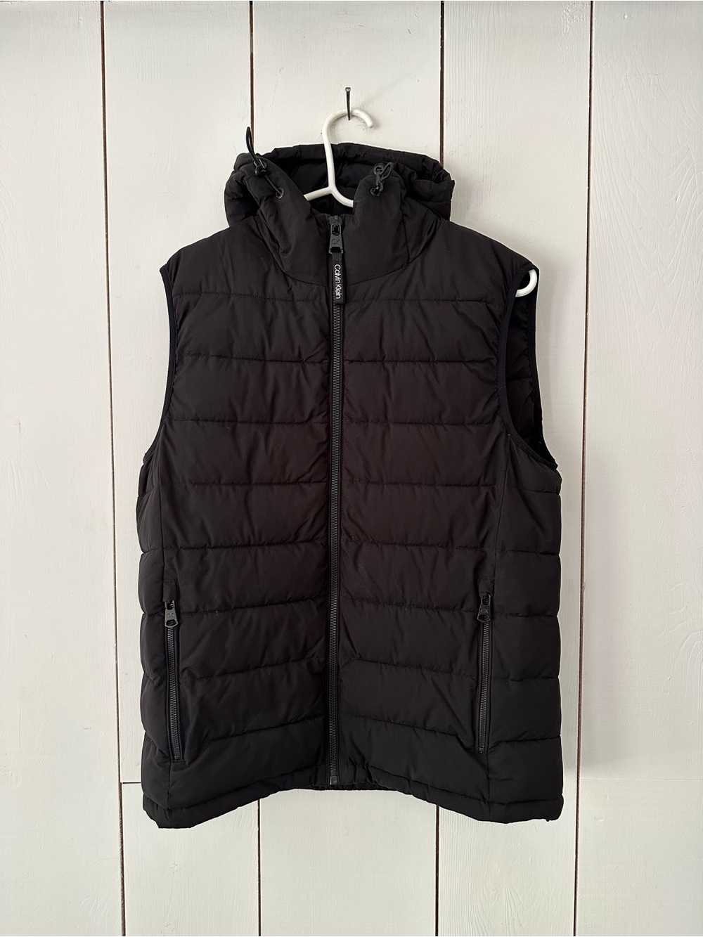 Calvin Klein Hooded Puffer Vest Sz M Black Infinite Stretch